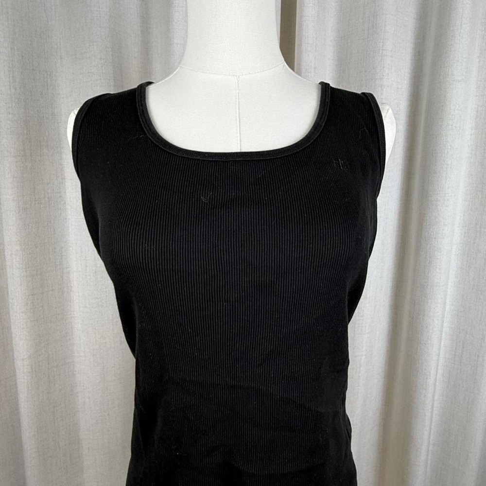 Lauren Ralph Lauren Womens Black Ribbed Cotton Tank Top Preppy Minimalist Size M